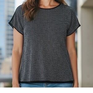 ✨Chico's Women's Knit Top Over Black Attached Cami Short Sleeve Blouse Top Sz 4